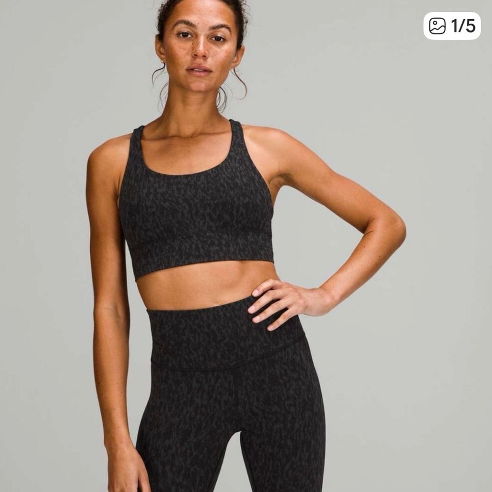 Lululemon Energy Longline Bra Leopard Camo Deep Coal Size 6
